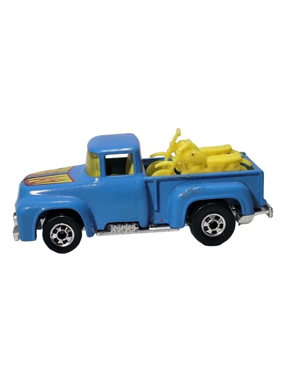 Hot Wheels Blackwall 1977 56’ Hi Tail Hauler Baby Blue Ford w Motorcycles